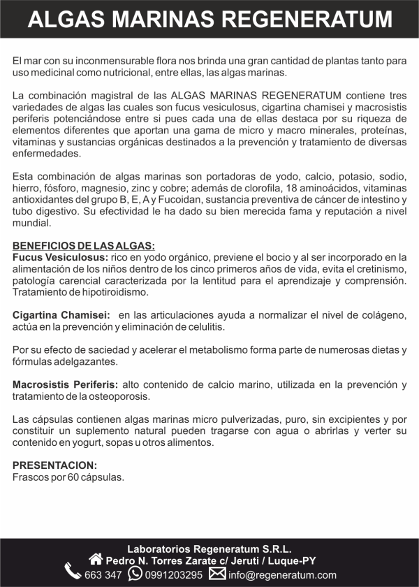 Algas marinas x 60 capsulas contenido protéico de fácil digestión REGENERATUM - Imagen 5