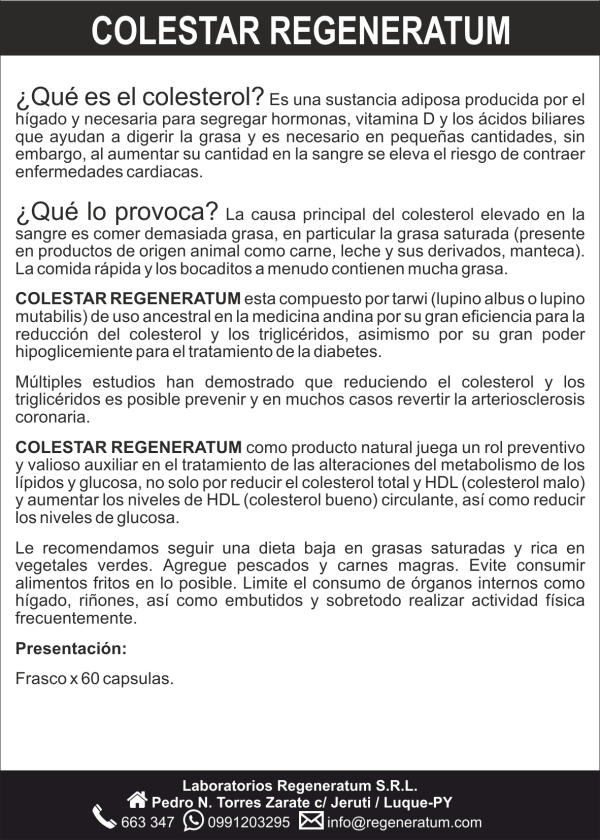 Colestar x 60 capsulas reductor natural del colesterol REGENERATUM - Imagen 3