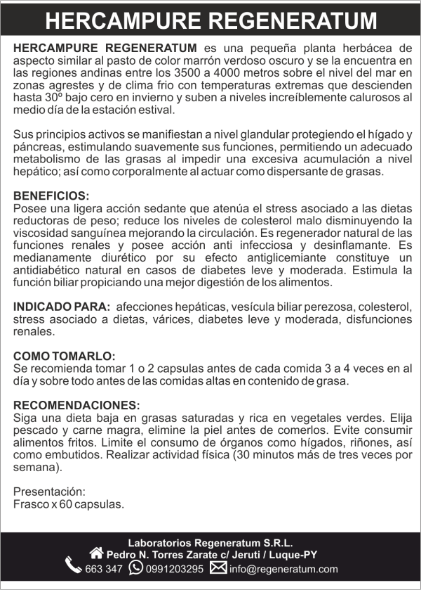 Hercampure x 60 capsulas REGENERATUM - Imagen 3