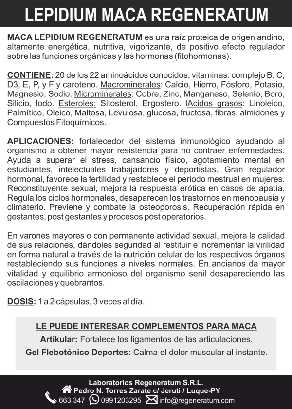 Lepidium maca x 60 capsulas potencia extra REGENERATUM - Imagen 5