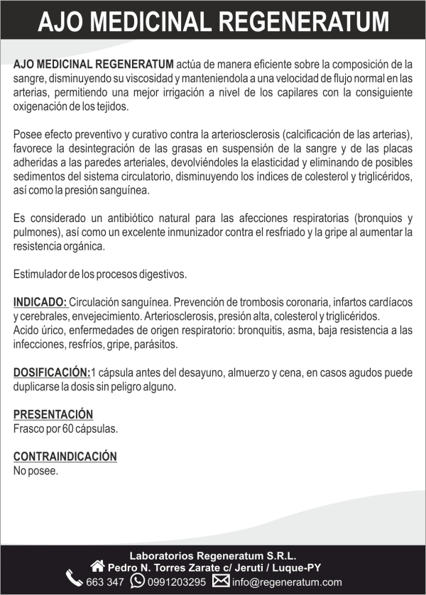 Ajo medicinal x 60 capsulas refuerza su sistema inmunologico REGENERATUM - Imagen 3